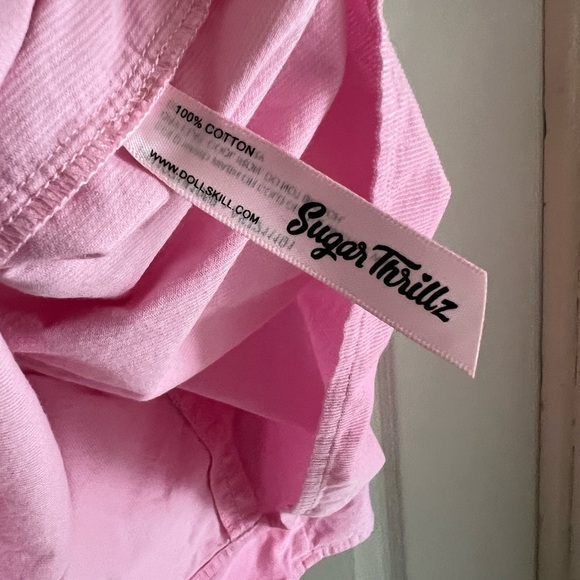 Sugar Thrillz All My Love Corduroy Pinafore Pink Heart Pocket Dress - Picture 5 of 7